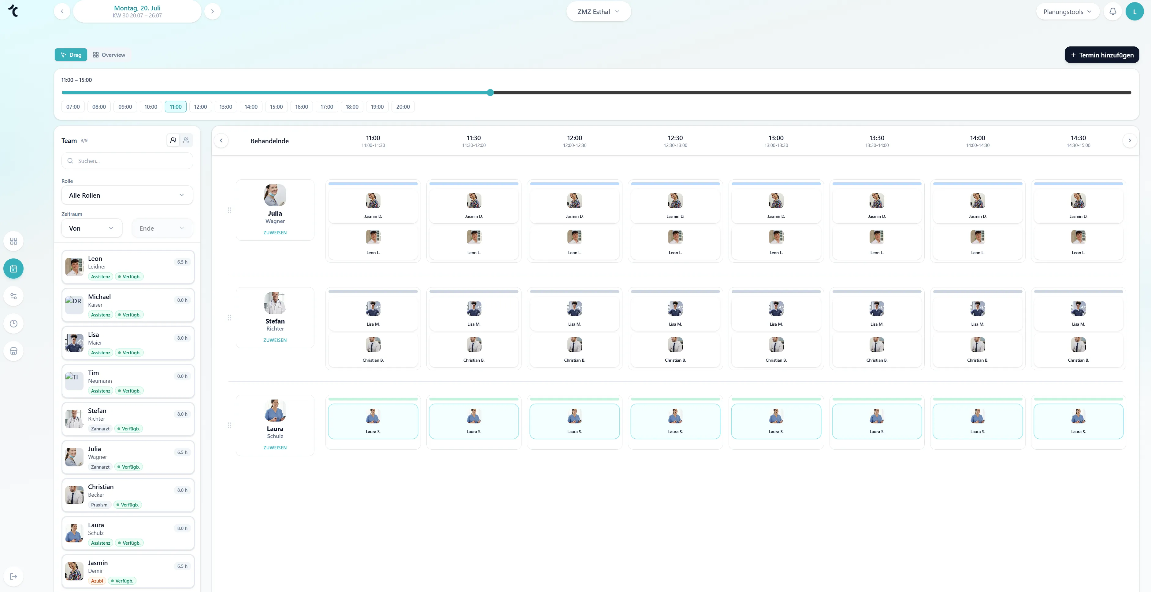 Taktera-Dashboard mit Dienstplanung per Drag-and-drop