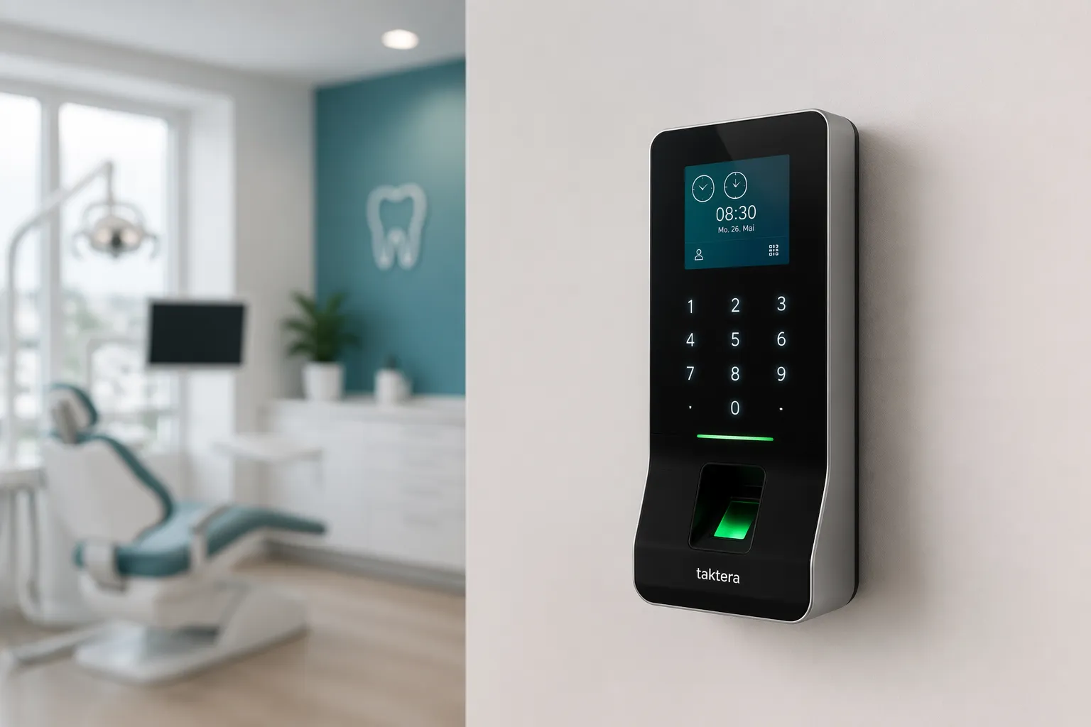 Taktera Wandterminal an einer hellen Praxiswand